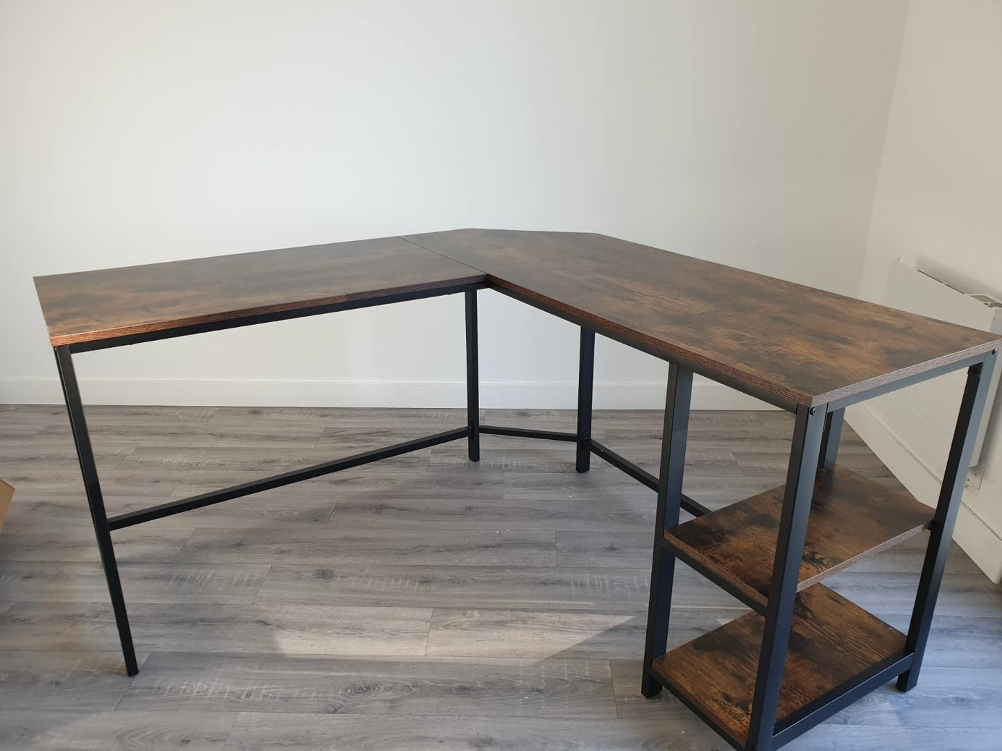 Bureau avec Rangement, Bureau d'angle en L, Poste de Travail avec Étagères