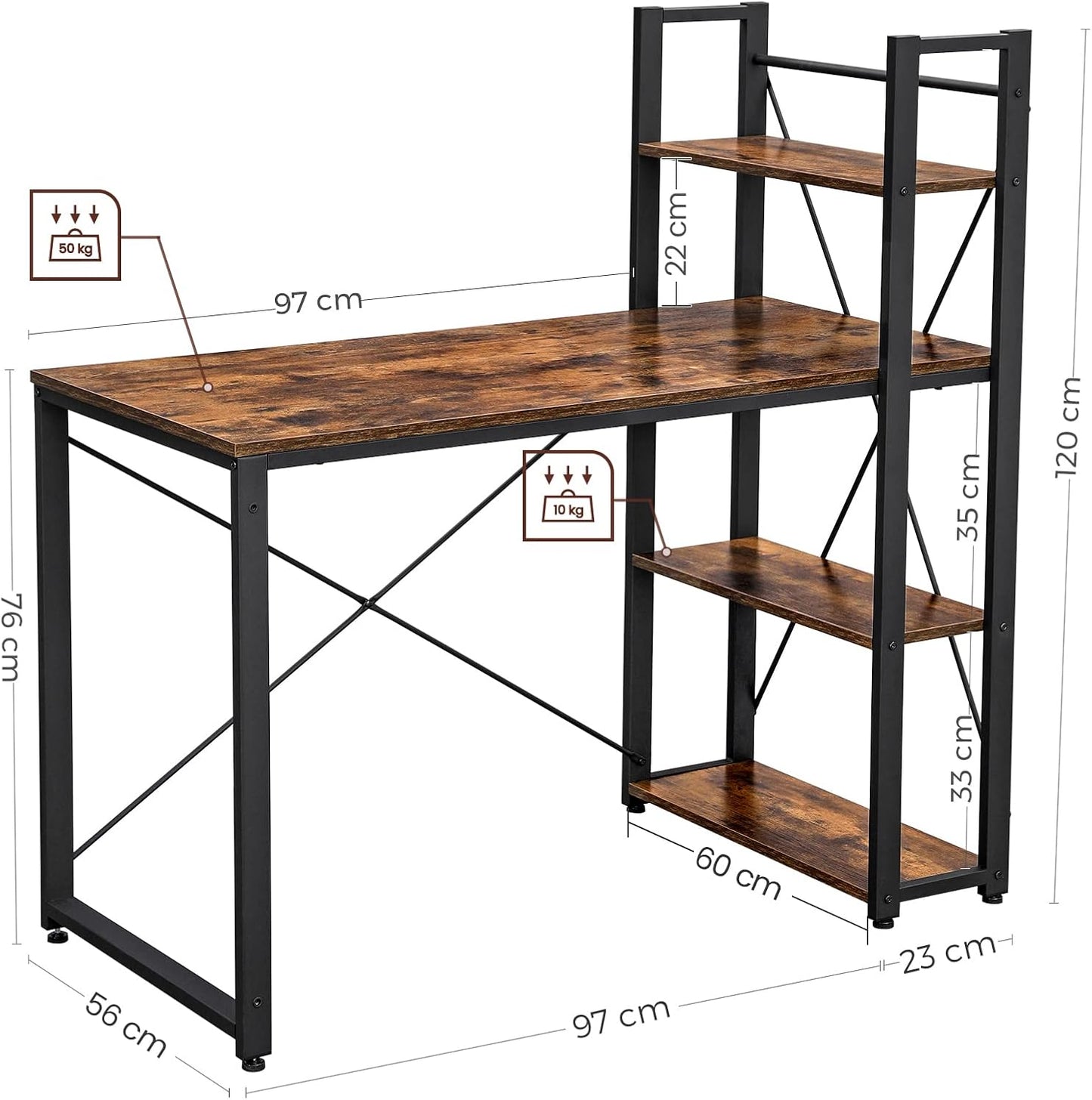 Bureau avec Etageres Réversible à Gauche ou à Droite