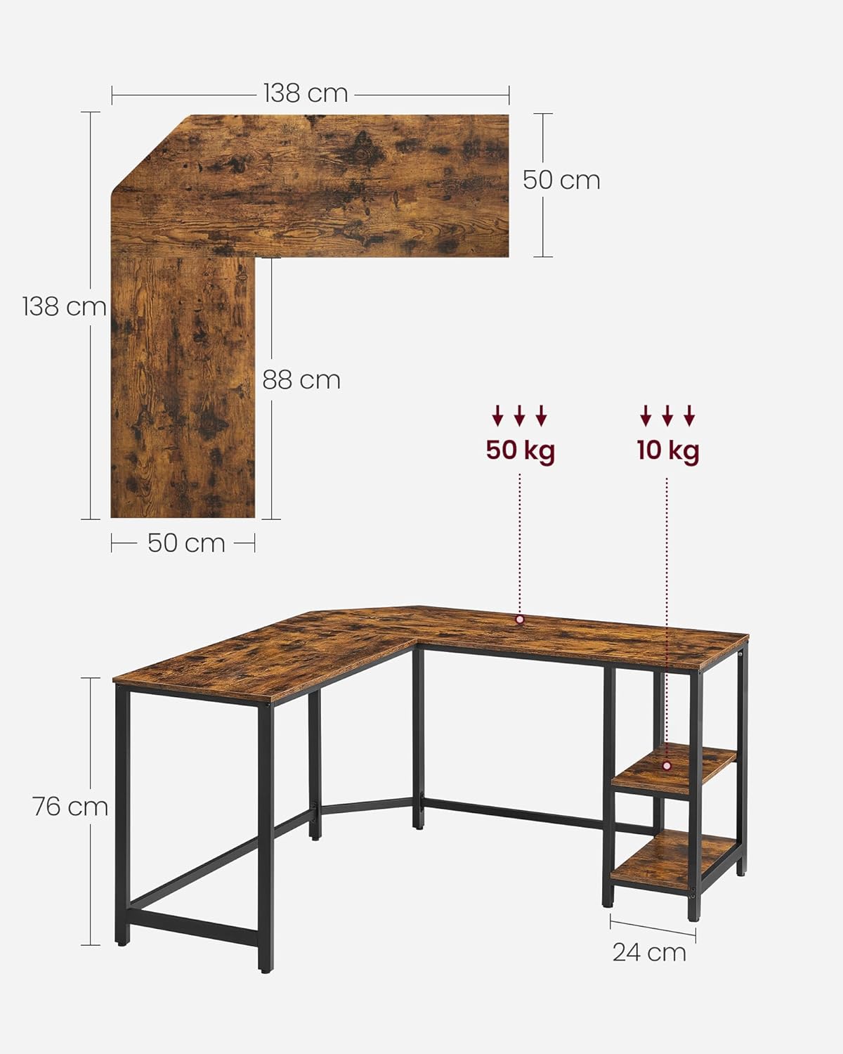 Bureau avec Rangement, Bureau d'angle en L, Poste de Travail avec Étagères