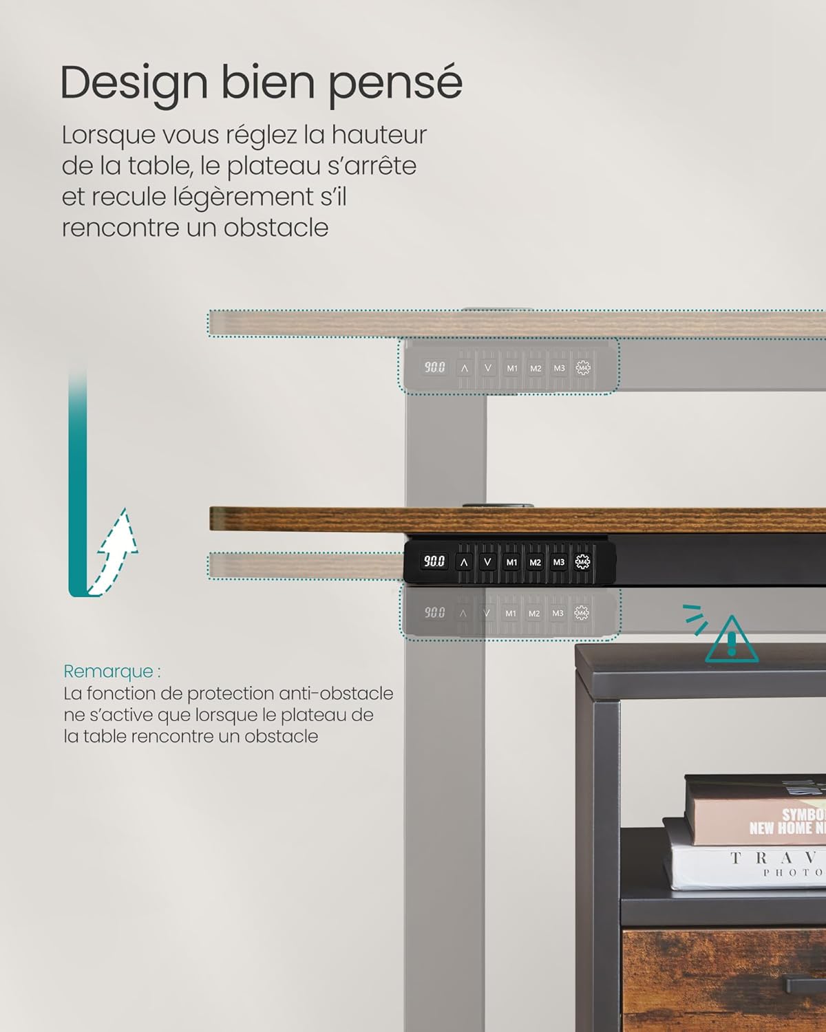 Bureau Électrique Réglable en Hauteur, Multiprise, Réglable en Continu, Fonction Mémoire de 4 Hauteurs
