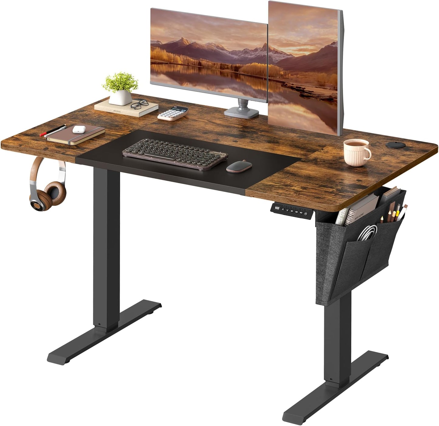 Bureau Électrique Réglable en Hauteur, Multiprise, Réglable en Continu, Fonction Mémoire de 4 Hauteurs