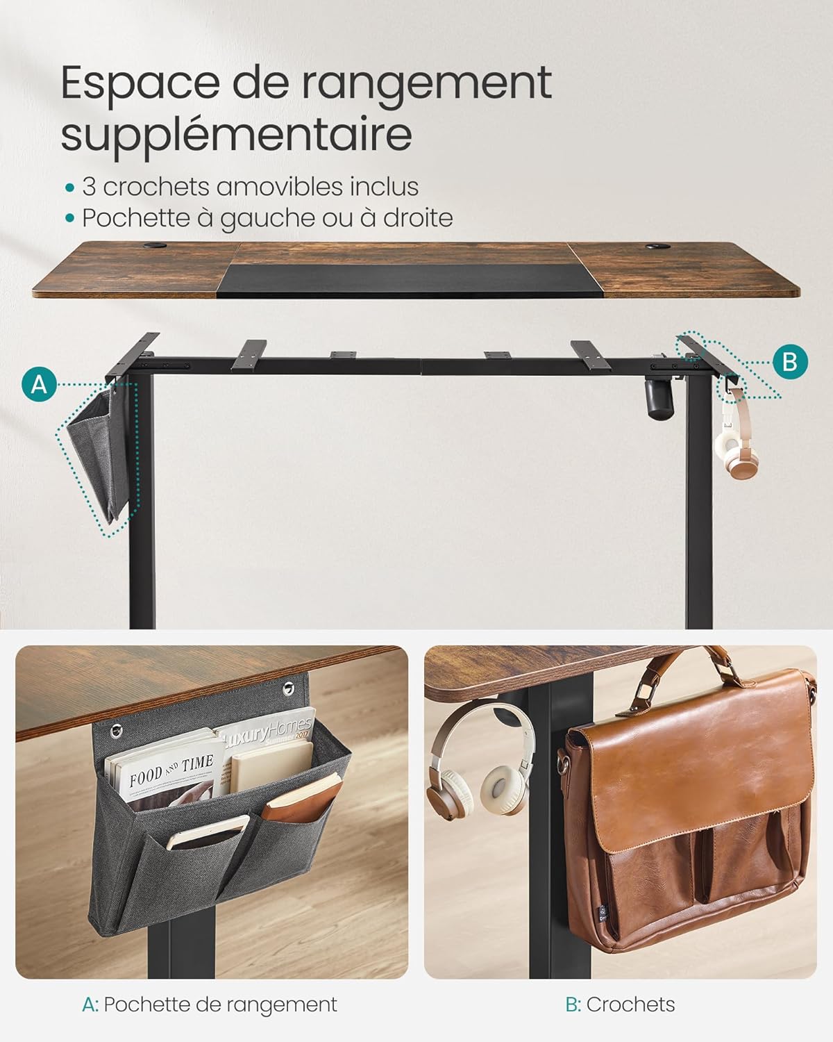 Bureau Électrique Réglable en Hauteur, Multiprise, Réglable en Continu, Fonction Mémoire de 4 Hauteurs