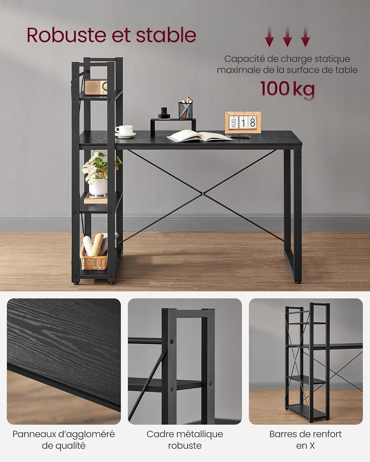 Bureau avec Etageres Réversible à Gauche ou à Droite