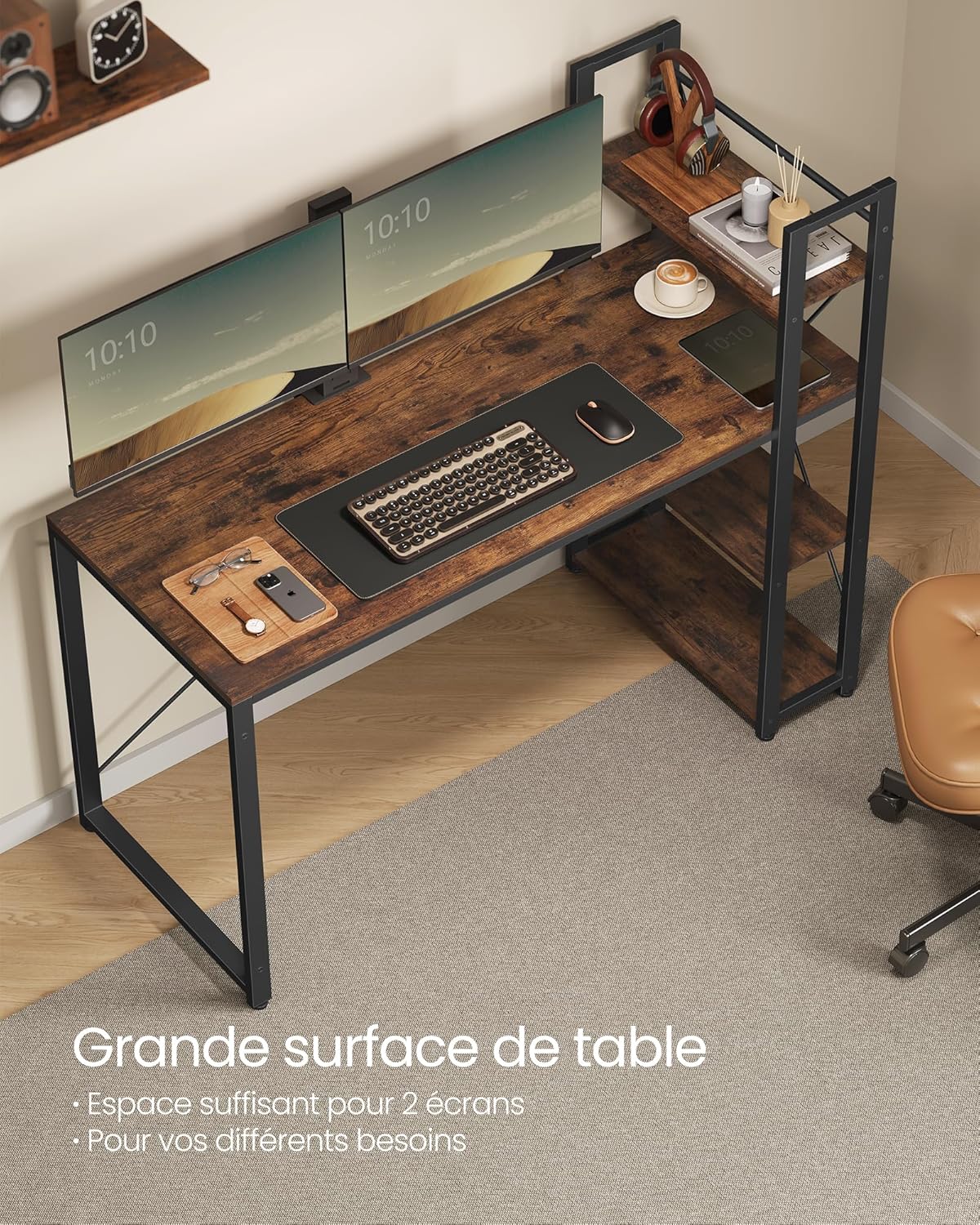 Bureau avec Etageres Réversible à Gauche ou à Droite