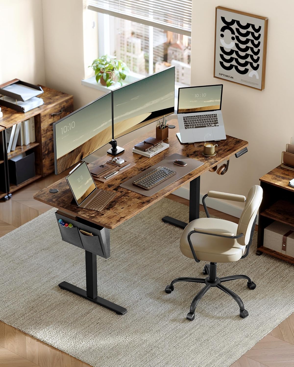 Bureau Électrique Réglable en Hauteur, Multiprise, Réglable en Continu, Fonction Mémoire de 4 Hauteurs